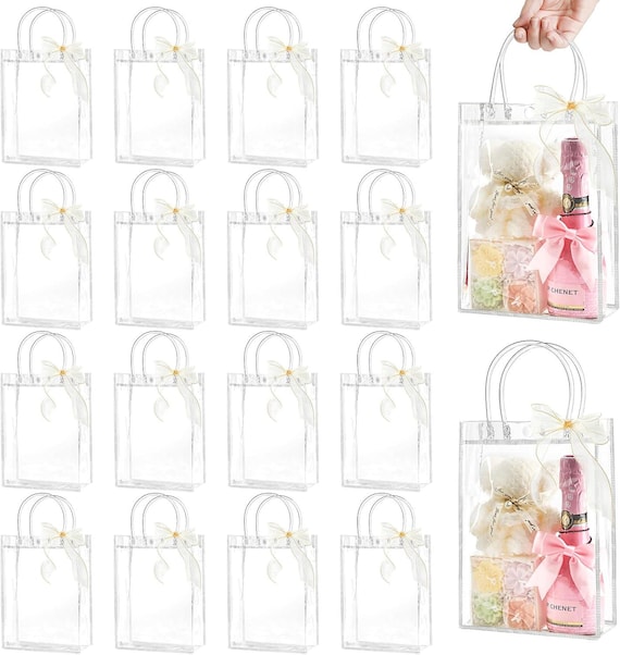Durchsichtige Kunststoff-Geschenktüten mit Griffen, Band, Partybevorzugung (24 Stück Großpackung)