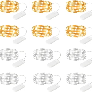 May include: Nine sets of string lights, each with a coiled strand of tiny LED lights. The lights are either warm white or cool white, connected to a small white battery pack. Ideal for decorative lighting.