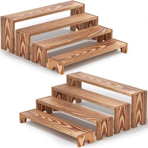 Juego de 2 soportes de exhibición grandes de madera escalonados para eventos de vendedores, soporte de exhibición de cupcakes de madera apilable, decoración de estilo rústico de madera LIGHT