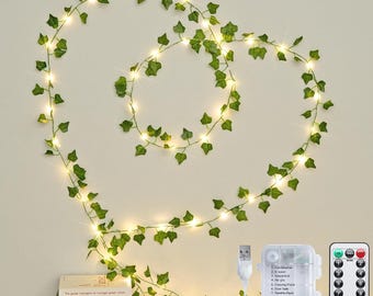 100 LED Vines with Fairy Lights USB/Battery Operated, 33 FT Ivy Vine Lights with Remote, Fake Leaf Lights