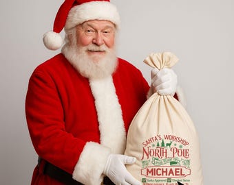Modèle de maquette de sac du père Noël | Maquette de sac du père Noël | Maquette de sac cadeau vierge | Maquette du sac du père Noël POD | 1 modèle JPG et 1 modèle de glisser-déposer Canva