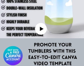 12 Unzen Weinbecher Mockup Video | Bearbeiten Sie mit einem kostenlosen Canva-Konto | Rüsten Sie Ihren POD-Listing mit diesem animierten 12 Unzen Tumbler Video Mockup auf