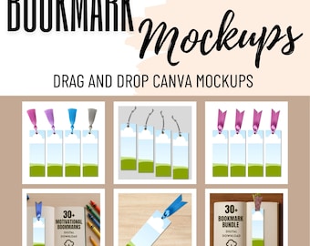 Canva Bookmark Mockup With Tassel or Ribbon | Canva Drag and Drop Mockup | Bookmark Mockup Canva | Tassel Bookmark Mockup & Ribbon Bookmarks