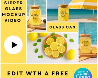 16oz Sipper Glass Mockup Video | Libbey Glass Mockup Animation | Glass Can Mockup Video | Edit With a Free Canva Account