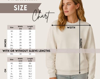 Gildan 18000 Size Chart Mockups - Editable Canva Templates | Unisex Sweatshirt Size Charts | Drag and Drop Canva Editable Mockup Templates