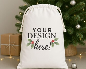 Modèle de maquette de sac de Noël | Maquette de sac du père Noël | Maquette de sac de Noël | Maquette du sac du père Noël POD | 1 modèle JPG et 1 modèle de glisser-déposer Canva