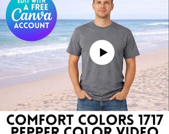 Comfort Colors 1717 Pepper Color Video Mockup - Männliches Modell | Bearbeite mit einem kostenlosen Canva-Konto