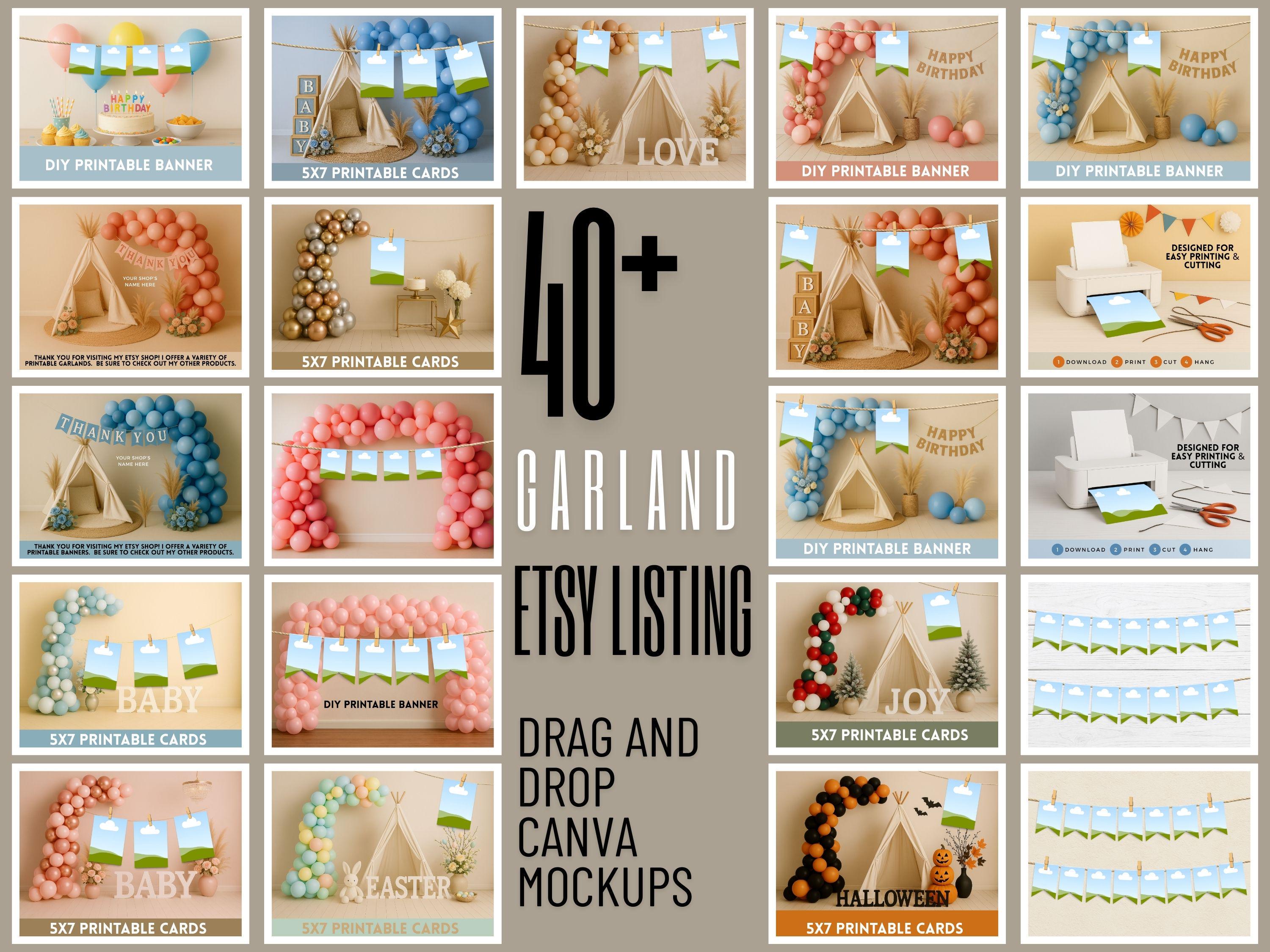 Garland Flag Banner Mockup Kit | Drag and Drop Editable Canva Templates ...