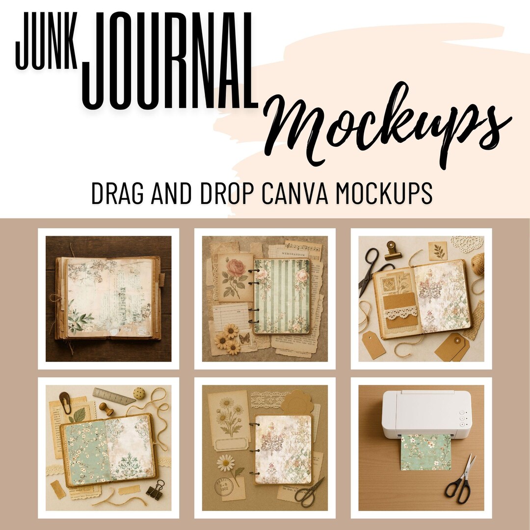 Junk Journal Mockup Canva - Editable | Junk Journal Mockup Book - Drag ...