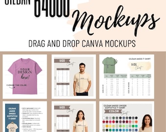 Gildan 64000 Color & Size Chart Mockups | Gildan G640 Color and Size Chart T-shirt Mockup Bundle – Drag and Drop Editable Canva Templates