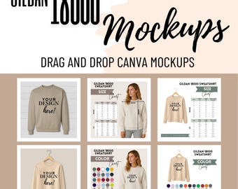 Gildan 18000 Color & Size Chart Canva Templates  All-in-One Sweatshirt Mockup Bundle – Drag n Drop Editable Canva Templates - Done for You
