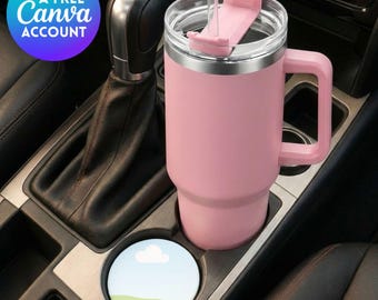 Canva Car Coasters Mockup Bundle | 16 Drag & Drop Canva Templates | 20 Car Coaster PNG Images