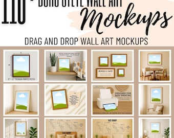 110+ Boho Wall Art Mockups, Boho Style Frame Mockup Bundle, Mid Century Modern Templates, Editable Canva Wall Art Mockups - Drag and Drop