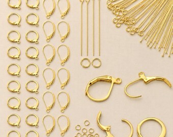 180Pcs Leverback Earring Hooks & Pins, Silver and Gold Earring Making Kit, DIY Jewelry Findings, Earring Making Supplies