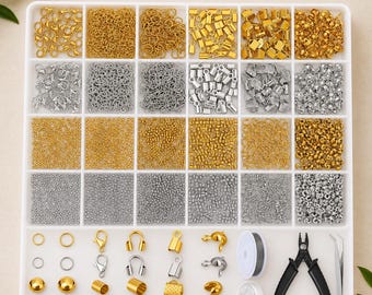 2384Pcs Crimp Beads Kit for Jewelry Making, Crimp Tubes, Covers, Clasps, Jump Rings, Pliers & Beading Wire