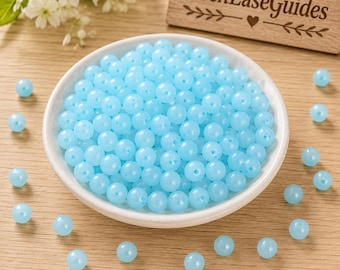 500PCS 8mm Blue Glass Beads for Bracelet Making, Round Crystal Beads for Jewelry Making, DIY Necklace Earrings Craft Supplies