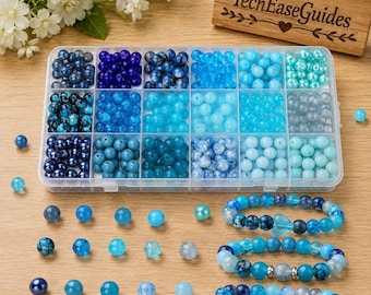 8mm Blue Glass Beads for Jewelry Making, 360PCS Round Bead Bracelet Kit, DIY Craft Beads for Bracelets, Necklaces & Earrings