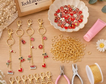 213Pcs Lip Gloss Charms Keychain Kit, DIY Bag Charm Making Kit, 100 Charms, Keychain Clips, Jump Rings, Chain & Pliers, Jewelry Craft Supply