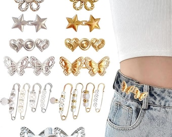 Adjustable Pant Waist Tightener Buttons, Jeans Clips, 16 Set