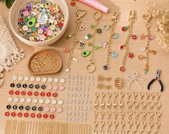 648Pcs Lip Gloss Charms Keychain Kit, Bag Charm Making Kit, DIY Jewelry Supplies, Lobster Clasps, Jump Rings, Chains & Pliers, Gift for Teen