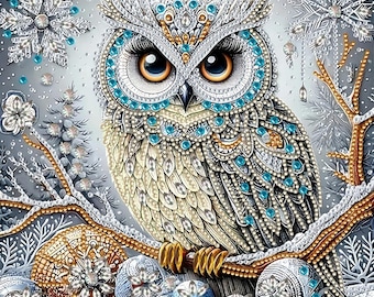 5D Special Owl Diamond Painting, Crystal Art Crafts, Indian Theme Wall Decor (12x12 inch)