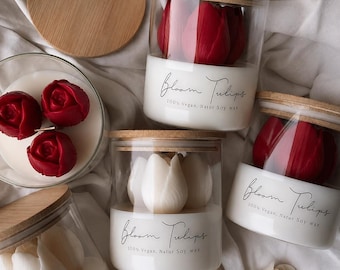 Romantic Tulip Candle | Handmade Soy Wax Glass Jar Candle | Elegant Room Decor Gift
