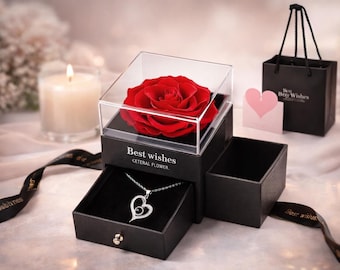 Preserved Rose Jewelry Box, Valentine’s Day Gift for Her, Romantic Birthday or Anniversary Keepsake
