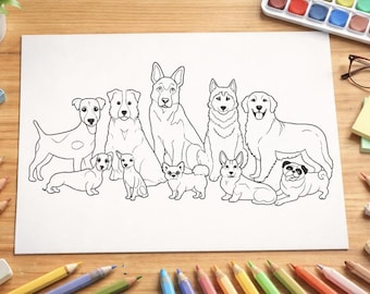 Hunde Malvorlagen für Kinder | Niedliche Welpen Malvorlagen | Druckbare Hundeaktivitätsseiten | Kleinkind Vorschule Haustier Malbuch PDF