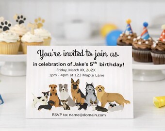 Alles Gute zum Geburtstag Hunde Einladung I Welpen Digitale Geburtstagsparty Vorlage