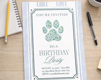Geburtstagseinladung Hund Pfoten Abdruck I Erwachsenen, Hund oder Kindergeburtstag Party Einladen