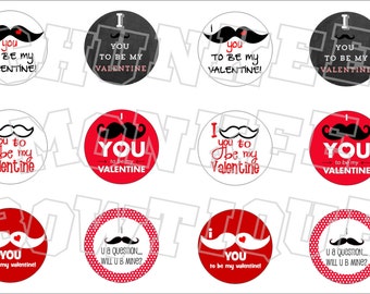 Mustache Valentine Sayings bottlecap image sheet