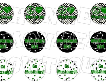 Peace Love Mustangs with green writing bottlecap image sheet - school mascot