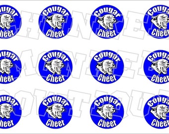 Cougar Cheer royal blue background bottlecap image sheet- cheerleading