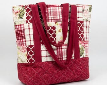 Bolso de mano acolchado personalizado, bolso de patchwork hecho a mano, bolso resistente para el día a día, elige tu tela: bolsa de la compra, bolsa para la Biblia y el portátil.