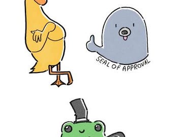 Animal Sticker Bundle: Duck, Seal, Frog – Water Bottle, Laptop Decals