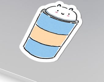 Cat in Coffee Cup Stickers | Kawaii Cat Sticker