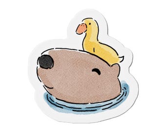 Capybara Yellow Duck Die-Cut Magnet | Relaxed Animal Vinyl Sticker (Outdoor Use)