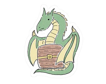 Dragon Protecting Treasure Chest Kiss-Cut Stickers