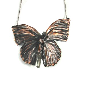 Copper Butterfly With Quartz Crystal Necklace, Electroformed Copper  Butterfly With Quartz , Copper Dipped Butterfly