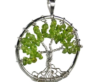 Peridot Tree of Life  Sterling Silver Pendant Necklace