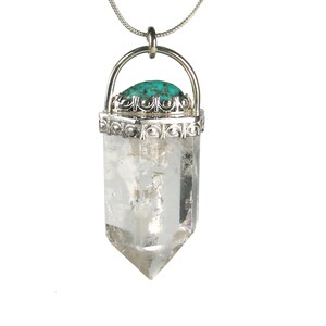 Turquoise and Quartz Crystal Point Sterling Silver Necklace Crystal Pendant
