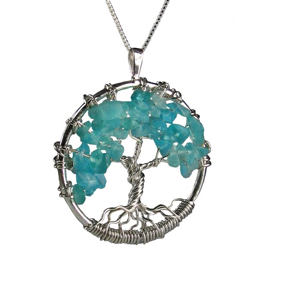 Apatite Tree of Life  Sterling Silver Pendant Necklace