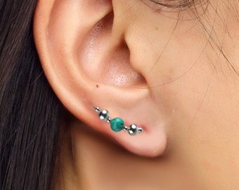 Turquoise Sterling Silver Earpins,  Turquoise Sterling Silver Ear Climbers,  Turquoise Sterling Silver Earrings