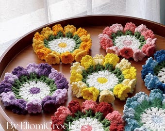 Crochet Lily of the Valley Flower Coaster Pattern, Crochet Flower Coaster Basket, Crochet Home Decor, Floral Bouquet Crochet, Flower Pot