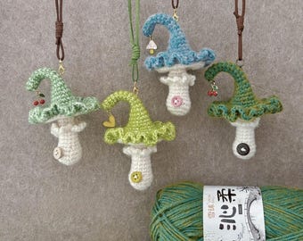 Witch Hat Mushroom Crochet, Crochet Mushroom Pattern, Amigurumi Magic Mushrooms, Forest Mushroom Crochet Pendant, Crochet Mushroom Keychain