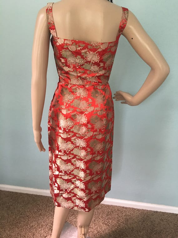 1960s Cocktail Combo Red Brocade Dress with Comple
