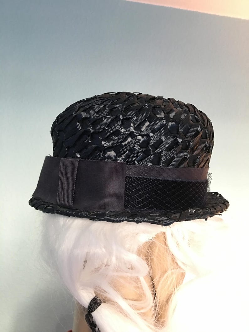 1960s Navy Ladies Boater Hat