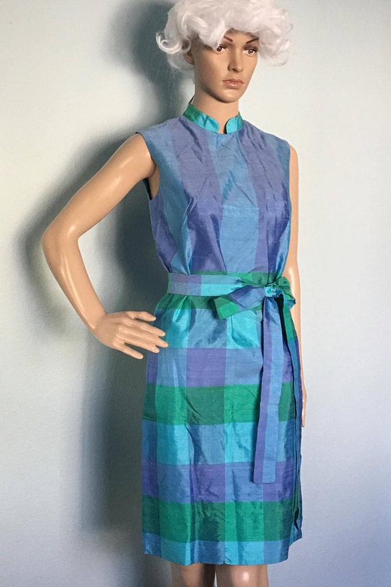 Shamrock Plaid Raw Silk Dress