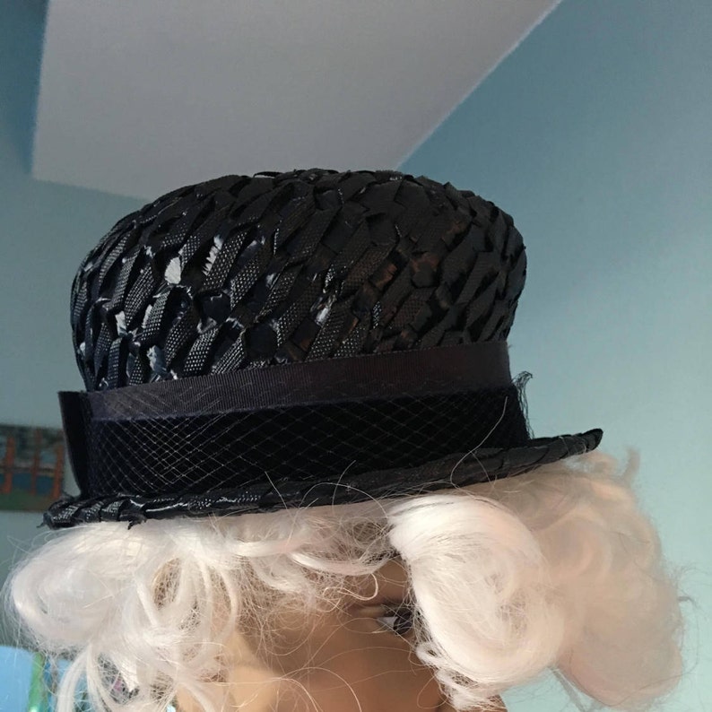 1960s Navy Ladies Boater Hat