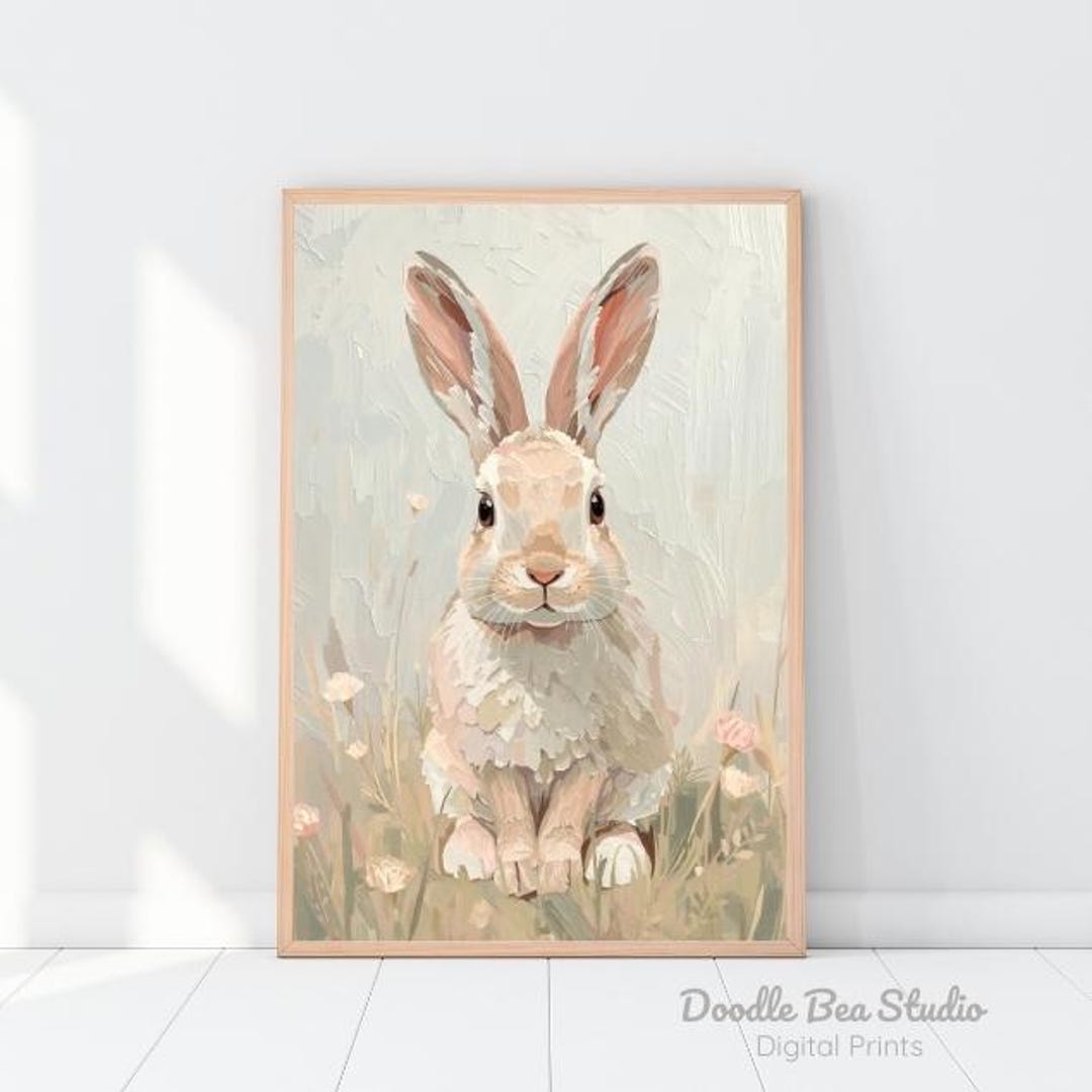 Pastel Bunny Print: Vintage, Cottagecore, Rabbit Oil Painting, Easter ...